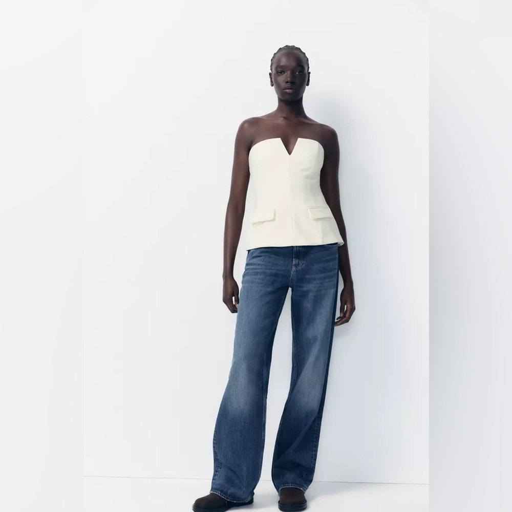 Zara Elegant Cream Strapless Top - Size Small - Picture 4 of 6